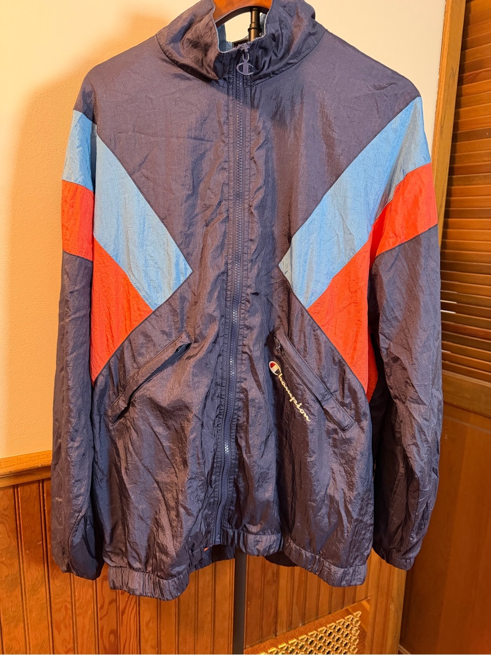 Champion Navy Colorblock Windbreaker Jacket with Red & Light Blue Panels
